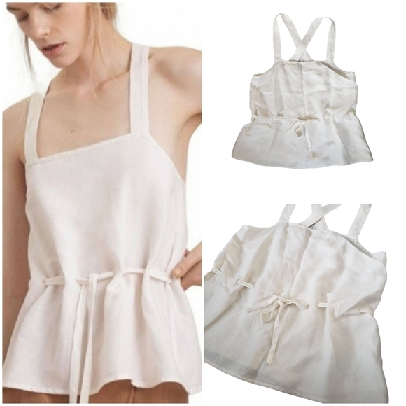 Wilfred Cream Linen Blend Sleeveless Loose Fit Waist Ties Top Sz M - Picture 2 of 9